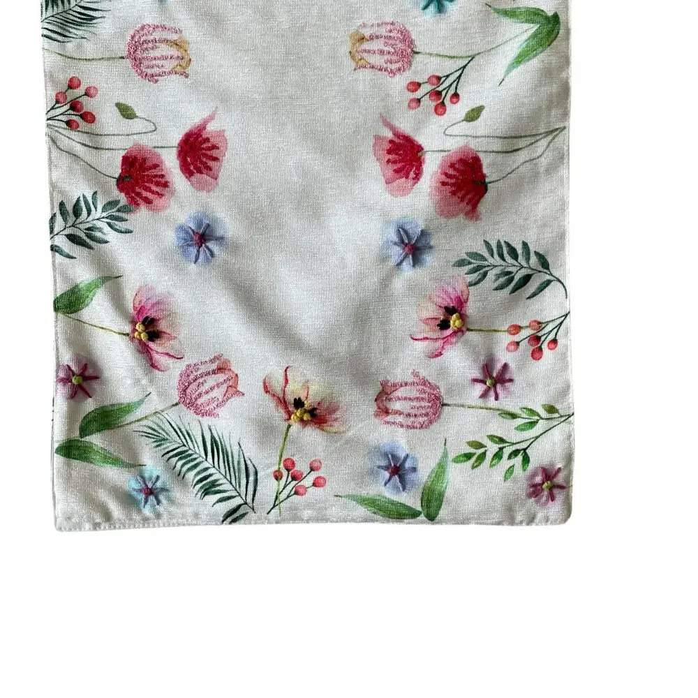 Cupcakes & Cashmere Embroidered Floral Table Runner 14x72 Pop of Color NEW